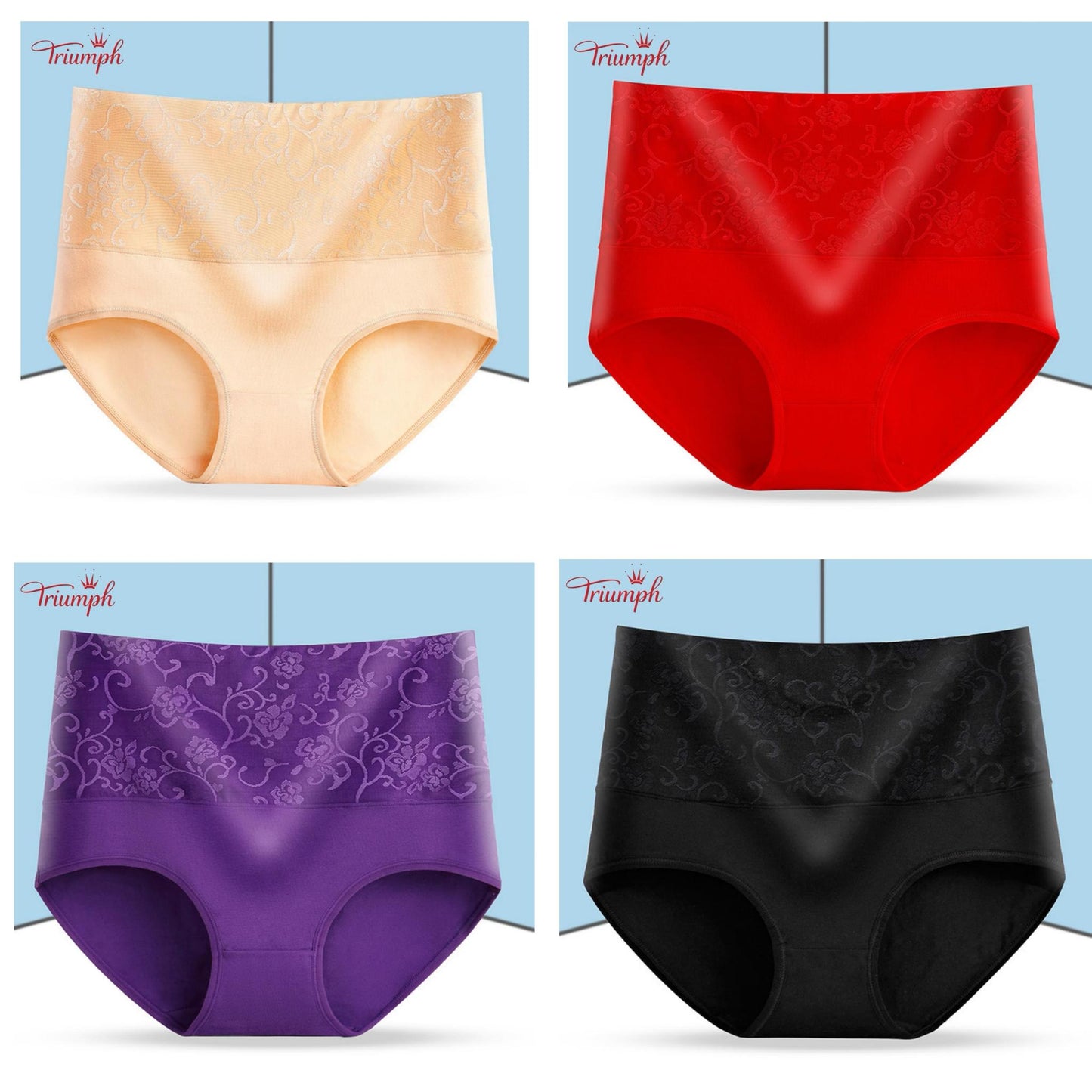 Triumph - Livrare Gratuită,Pachet de 4 Lenjerie Confortabilă,Suprafață Model Dantelă,Crotch din Bumbac cu Dublu Strat