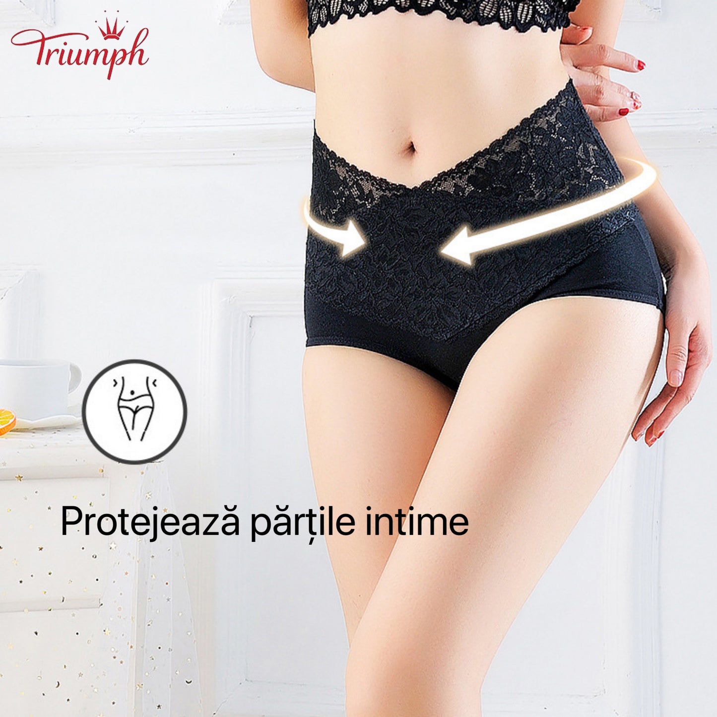 Triumph - Livrare Gratuită，Set de 4 Chiloți Din Dantelă cu Talie înaltă în Formă de V，Confortabil, Moale