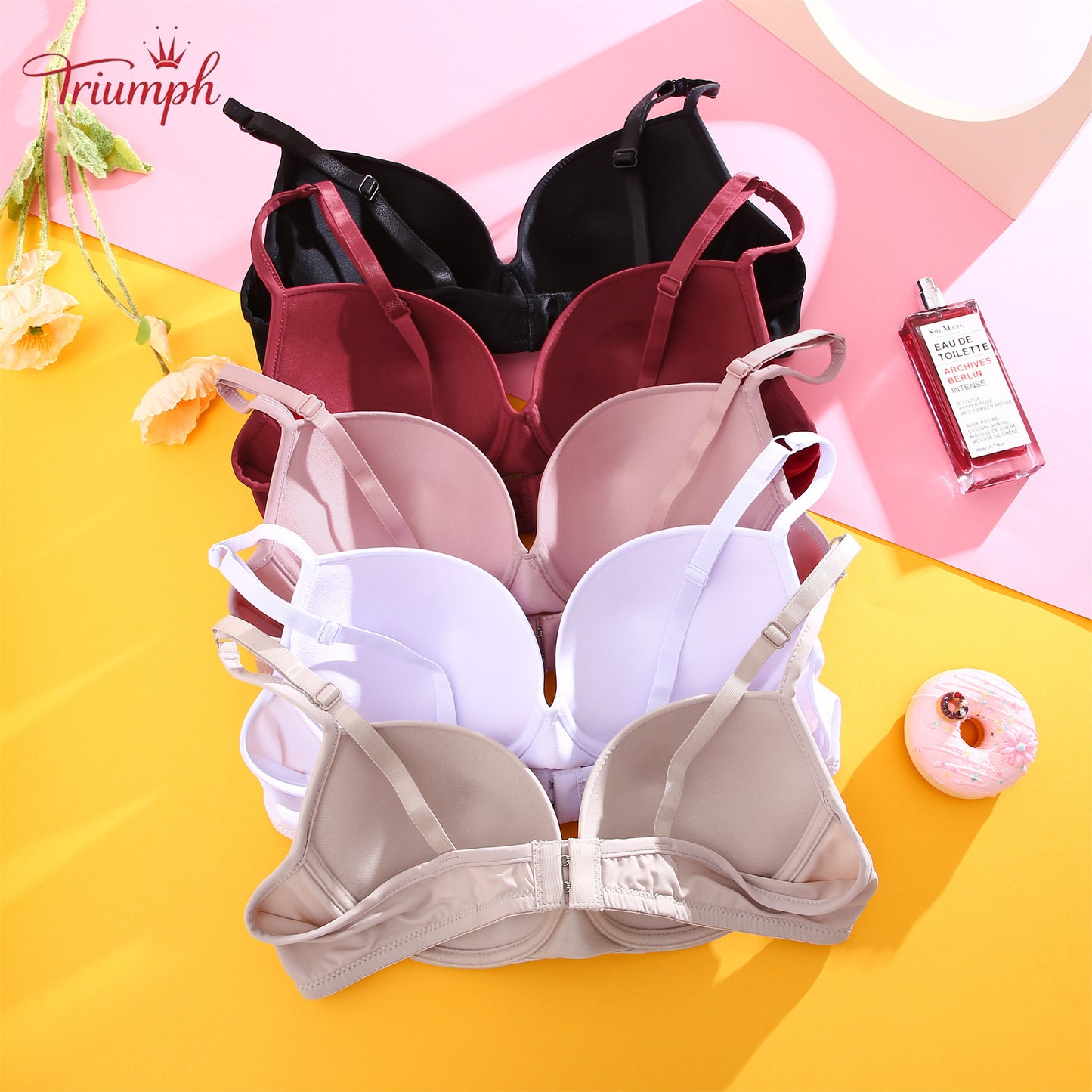 Triumph - Livrare Gratuită,Sutien buretat dama，pachet de 3 Sutien Push-up, respirabil, ușor